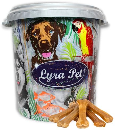 Lyra Pet® | 50 STK. Kauknochen ca. 16 cm in 30 L Tonne | Naturbelassener Kausnack | Proteinreicher Hundeknochen zur Zahnreinigung | Langer Kaugenuss aus Rinderhaut | Fettarmer Kauartikel