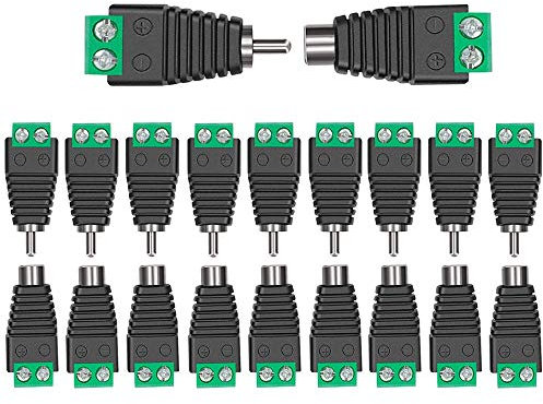 Aiqeer 10 Pairs RCA Connector Adapter Set, RCA Male Plug and Female Socket to AV Screw Terminal Block Audio/Video Connector Adapter, for CCTV Security Camera System