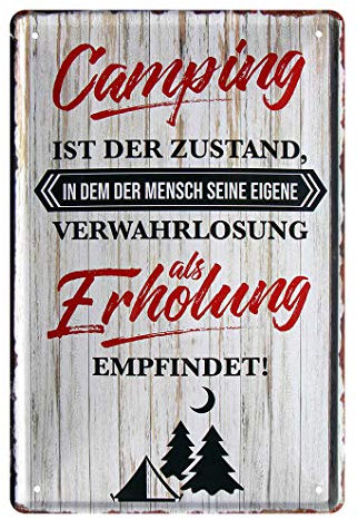 Blechschild witziger Spruch für Camping Enthusiasten - Retro Deko Schild - Dekoration Caravan Wohnmobil Wohnwagen Reisemobil Outdoor Zelten Camping Begeisterte - Metallschild Campingplatz - 20x30cm