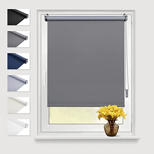 Eurohome Verdunkelungsrollo Thermo Rollo 60x210cm (Stoffbreite 56 cm) Grau Klemmfix ohne Bohren mit gleichfarbige Beschichtung Seitenzugrollo Oeko-TEX Standard 100 Klemmrollo für Fenster & Tür