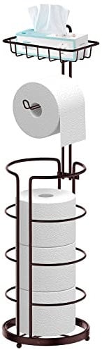 Stehender Toilettenpapierhalter – ohne Bohren, moderner Papierrollenhalter aus Metall – Toilettenpapierhalter mit Ablage – für Mega-Rollen/Handy, bronzefarben