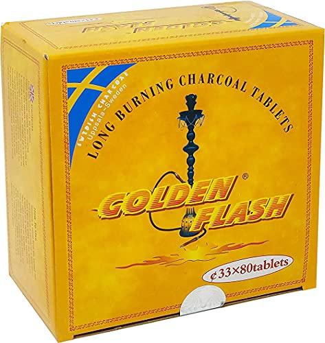 UK-UNIQUE Golden Flash Shisha-Holzkohle-Tabletten mit langer Brenndauer, 80 Gold-Flash-Holzkohle für Räucherstäbchenverbrennung (Golden Flash Charcoal)