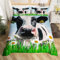 Feelyou Großes Kuh-Bettwäsche-Set Mit Whiye Daisy Flower Green Grass 135 x 200 cm - Bauernhoftier-Design für Kinder, Jungen, Mädchen, Teenager - 2-Teilig Mit Reißverschluss, Mikrofaser
