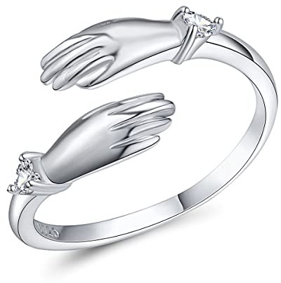 FOREVER QUEEN einstellbar Umarmung Ring für Frauen 925 Sterling Silber Umarmung Ring für Frauen Hände Umarmung Open Ring…