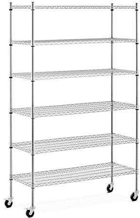 Royal Catering Regal auf Rollen 120 x 45 x 190 cm 6 Ablagen (119,5 x 44,8 cm) 90 kg 4 Rollen (3'') Karbonstahl werkzeuglose Montage Metallregal Standregal Steckregal Haushaltsregal