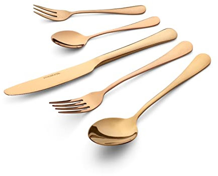 ECHTWERK Besteck-Set Sorrent für 6 Personen, 30-teilig, Besteckgarnitur in Vintage-Optik/Landhausstil, Kupfer-Edition, Besteck aus hochwertigem Edelstahl, Tafelbesteck für den Alltag oder Festtafel