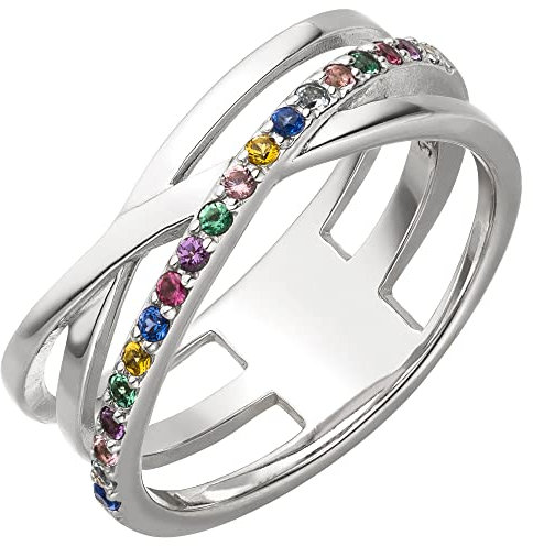 Jobo Damen-Ring aus 925 Sterling Silber mit 19 bunten Zirkonia Größe 54