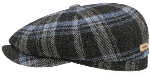 Stetson Hatteras Shadow Plaid Flatcap - Karierte Mütze - Klassische Schirmmütze - Melierte Wollcap - Damen & Herren - Herbst/Winter blau XL (60-61 cm)