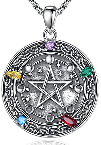 CELESTIA Sterling Silber 925 Pentagramm Kette Herren mit 5 Chakra Steinen Hexe Amulett Wicca Schmuck, Geschenk Männer
