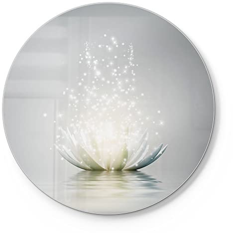 DEQORI Schneidebrett aus Glas | rund Ø30 cm | Motiv Funkelnde Lotusblüte | Design Schneideplatte für Küche | Frühstücksbrett antibakteriell & rutschfest | Glasplatte & Servierplatte
