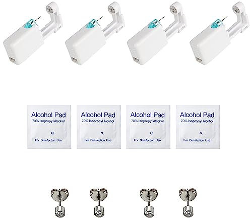Ohrlochstechpistole,Ohrlochstechpistole Kit,Einweg Ohr Piercingpistole,Piercingpistole Einweg Ohrstecherpistole,Einweg Steril Sicherheits Ohrnasen Piercing Pistolen kit,Silikon Ohrring Stopper,4pcs