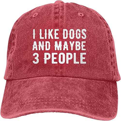 LOUJIN Baseball Cap I Like Dogs and Maybe 3 People Denim Hüte Trucker Hüte Dad Cap, Fotofarbe, One size
