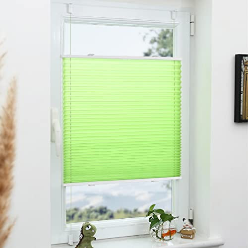 Grandekor Plissee Klemmfix ohne Bohren Grün 35x120cm(BxH) Plissees lichtdurchlässig Blickdicht Jalousien ohne Bohren Fensterrollo Klemmrollos Sonnenschutz Sichtschutz Faltrollo Rollos für Fenster