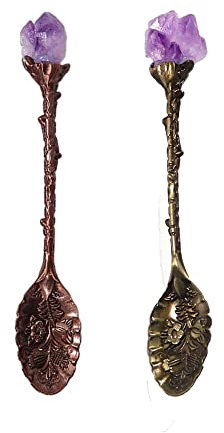 Leadigol 2 x Retro-Kristall-Kaffeelöffel, Teelöffel, Amethyst-Kristalllöffel, Mini-Eiscreme, dekorative Löffel, für Zuhause und Büro