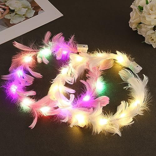 Fashband LED-Stirnband, leuchtende Feder-Kopfbedeckung, Party- und Festival-Kranz, Haar-Accessoires für Damen