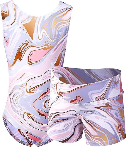 Dancina Turnanzug für Mädchen 2-teiliges Set Gymnastikanzug mit Hose für Kinder 152/158 Rosa/Gold