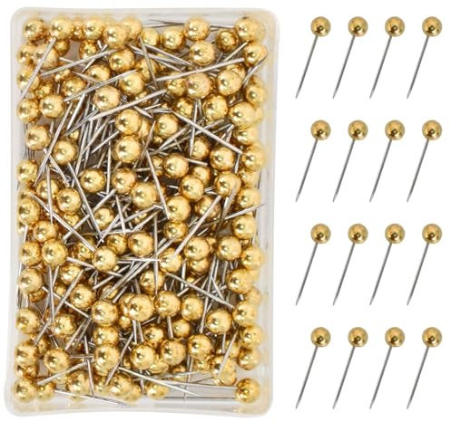 200 Stück Map Pins Anstecknadeln Pinnwand Pins für Pinnwand Kunststoffkopf Stecknadeln mit Stahlspitze für Map Pin-Nadeln, Stecknadeln Set mit Aufbewahrungsbox (Gold)