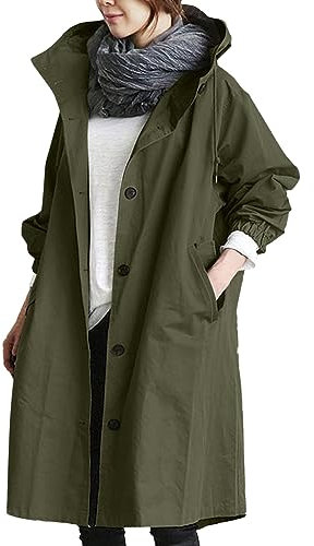 Coupe Vent Femme Impermeable- Veste Femme Imperméable à Capuche,Manteau Hiver Grande Taille d'Extérieur Camping Randonnée de Sport Printemps Automne Vestes de Pluie Mi-Longue Bouton Coat