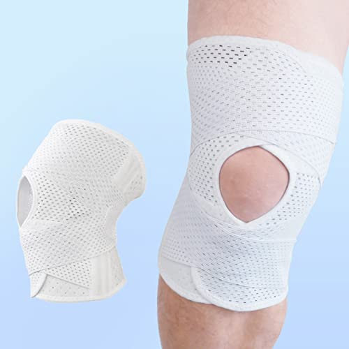 AMONIDA Supporto per Ginocchio Rotuleo, Ginocchiera Traspirante Cinghie Ultra Sottili a Forma di V Bianche per la Corsa per Il Jogging (L)