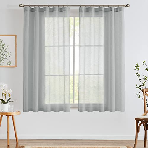 TOPICK Gardinen mit Verdeckten Schlaufen Vorhänge 2er Set H175xB140 Grau | Leinen Gardinen Vorhänge für Wohnzimmer küche Schlafzimmer Fenster Voile Transparent Durchsichtig Sheer Vorhang Landhausstil