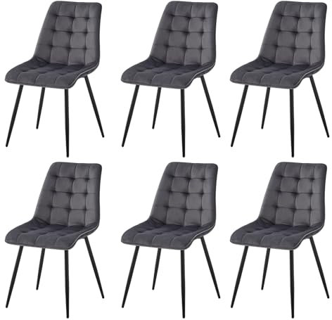 EGOONM 6er Set Moderne Samt Esszimmerstühle gepolsterte Küchenstühle armlose Stühle Metall Lounge Stühle mit Rückenlehnen (hellgrau)