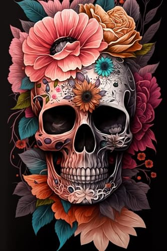 Blumen Tattoo Schädel Puzzles für Erwachsene 500 Teile Holzpuzzle schwierig und cool - Blume Tattoo Schädel - 1000 Teile Fantasy Puzzles