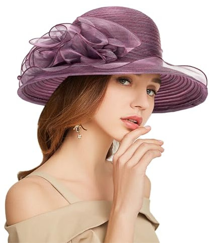 Kentucky Chapeaux Derby en organza pour femme Chapeau bibi à large bord pour femme, violet foncé, Taille M