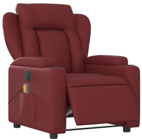 vidaXL Massagesessel, Sessel Elektrisch, Relaxsessel mit Liegefunktion Vibrationsfunktion, Fernsehsessel Liegesessel für Wohnzimmer, Weinrot Kunstleder