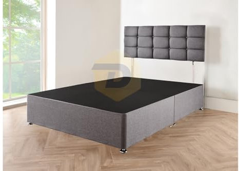 DECORE4U LTD - Luxury Grey Chenille Fabric Divan Bed - 4FT6 Double Bed Base with High 20” Headboard | Stylish Bed Frame | Comfortable & Durable Bed Base