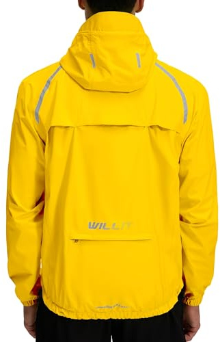 WILLIT Fahrradjacke Herren Regenjacke Wasserdicht mit Kapuze Leichte Radfahren Gear Windbreaker Atmungsaktiv Windjacke Verpackbar für Golf Radfahren Wandern Laufen Outdoor Hellgelb XL