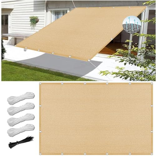 Voile d'ombrage Toile Ombrage 340 x 500 cm, 98% UV résistant et Respirant Le Vent, Rectangulaire Toile Ombrage, Filet d'Ombrage de Jardin, pour Terrasse, Balcon, Jaune Sable