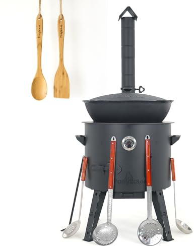 Feuerofen Ø 49cm Herdplatte Ø53cm Kazan Ø 52,7 cm runder Boden Thermometer Schornsteinverlängerung Schaumlöffel 64 cm x2,Holzlöffel,Schaumlöffel 48 cm,Schöpfkelle 48 cm,Holzspachtel (R22L-538)