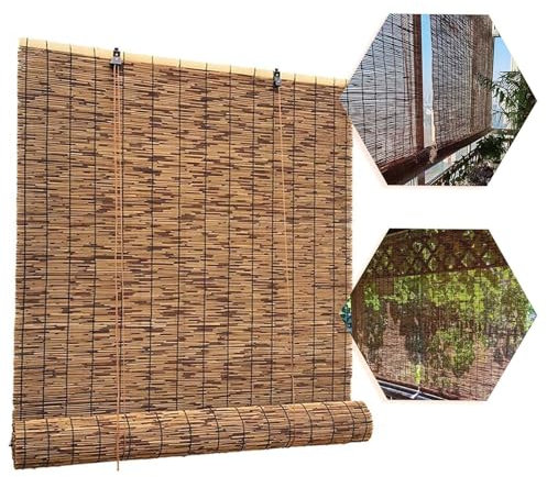 Teilungsrollo Sonnenschutz, Bambus Rollos for Fenster mit Aufzug, Bambus Rollo, handgewebte natürliche Schilfvorhänge, 50 60 70 80 90 100 110 120 130 140cm(W70xH120cm/28x47in)