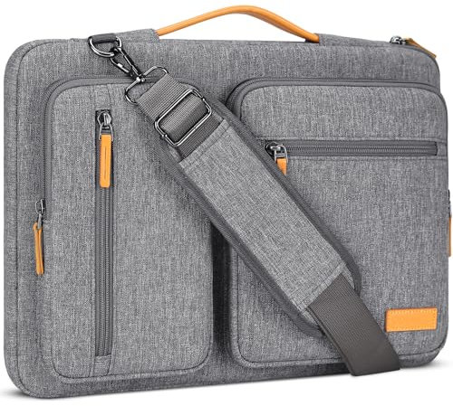 DOMISO 17,3 Pouces Sacoche Ordinateur Portable de Protection,Sac à Bandoulière Pochette Housse Imperméable Mallette Sac Messager pour 17-17,3 Dell ASUS HP Chromebook Notebook,Gris