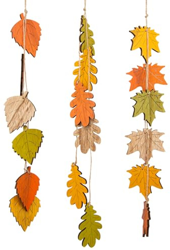 Logbuch-Verlag 3 Herbst Blätter Holz Deko Girlanden je 58-78 cm grün Natur gelb Herbstlaub Anhänger für drinnen und draußen