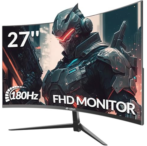CRUA 27 Inch Curved Gaming Monitor 180Hz 1ms FHD 1080P Computer Monitor FreeSync|1800R|99% sRGB|HDR|Low Blue Light|HDMI DP Ports|VESA Mount