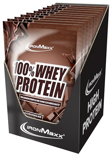 IronMaxx 100% Whey Protein Pulver 10x30g - Milchschokolade | Cremiger Eiweißshake mit BCAAs & EAAs | High Protein, Low Carb & zuckerarm | Ideal für Muskelaufbau, Diät & Fitness