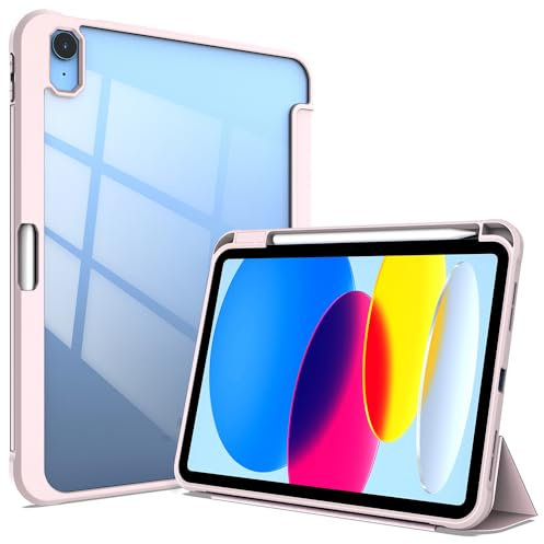 ERDARARIPRO Hülle für Huawei MatePad 10.4 (2022), Tablet Smartcover aus Leder mit Durchsichtiger Rückseite Auto Sleep Rose