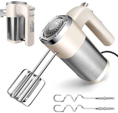 Hand Mixer Electric, 400W Kitchen Mixers with Turbo Boost/Self-Control Speed + 5 Speed + Eject Button + 4 Stainless Steel Accessories, Food Beater For Easy Whipping Dough,Cream
