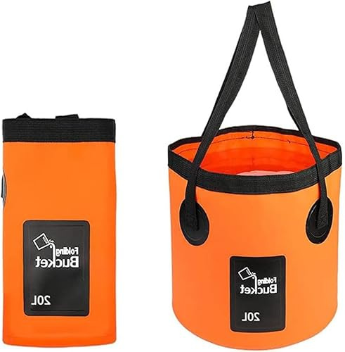 Foldable Bucket, Portable Camping Bucket with Handle, Ultralight Outdoor Wash Basin Fishing Bucket, Collapsible Bucket for Fishing, Camping, Car Washing, Hiking and More, Orange, 12L