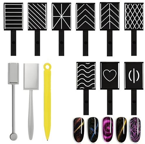 12 Pcs Nail Magnet Tool Set, Cat Eye Magnet for Nails Polish Magnet Stick Diy Manicure Nail Art Tools Strong Suction Home Salon Nail Art Tools for Magnetic Gel Nail Polish