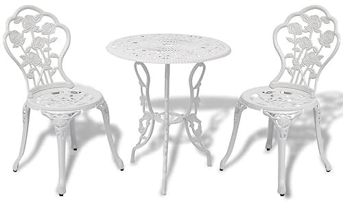 ShGaxin Bistro-Set 3-teilig aus weißem Aluminium-Druckguss, Bistrot-Set, Gartenmöbel-Set, Bistro-Set für den Garten, 42165