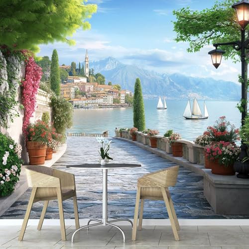 Fototapete Europäischer Hafen 250×175cm,Foto Tapete Schlafzimmer Wohnzimmer Moderne Kleine Stadt Wandtapete Bildtapete 3d Effekt Wand Dekoration