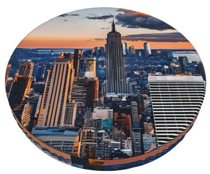 EZDLOWVBA Barstuhl-Bezug, Motiv: New York City, rund, bedruckt, elastische Unterseite, abnehmbar, waschbar, Stuhlbezug, Heimdekor, Sitzbezug