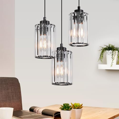 ZMH Pendelleuchte Esstisch Esszimmerlampe Hängend - 3 Flammig Hängelampe Schwarz Modern Esstischlampe Wohnzimmer Schlafzimmer Kristall Hängeleuchte Design Pendellampe E27 für Küche(ohne Leuchtmittel)