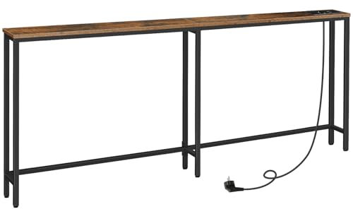 HOOBRO Console Meuble avec multiprise, Table Console avec Station de Charge, Bout de Canapé étroit, Console derrière Le canapé, pour entrée, Couloir, Hall, Marron Rustique et Noir EBF205CXG01