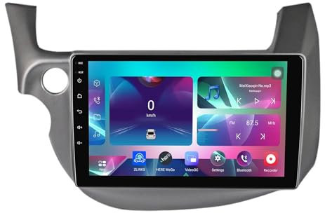 Android 14 Doppio Din 10 Zoll Auto Radio Touch Display con Telecamera Posteriore Comandi al volante Bluetooth GPS Car Play senza fili per Honda Jazz 2007-2014(Q400(8+128G))