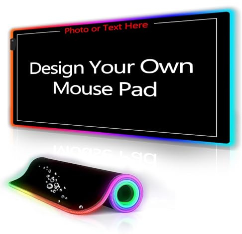 Naispanda Personalisierte RGB Gaming Mauspad, XXL Mauspad 600x350, Personalisiert Gaming Mousepad mit Rutschfester Gummibasis 12 Beleuchtungs Modi für PC, Laptop, Tastatur