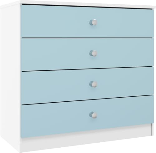 Seconique Denver 4 Drawer Chest in White/Blue Gloss