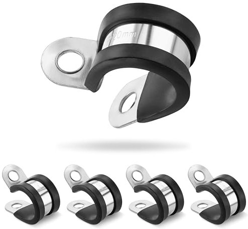 Poppstar 5X Hose Clamps P-Clamp Stainless Steel, Clamping Range 20mm, Bandwidth 20mm, Rubberized